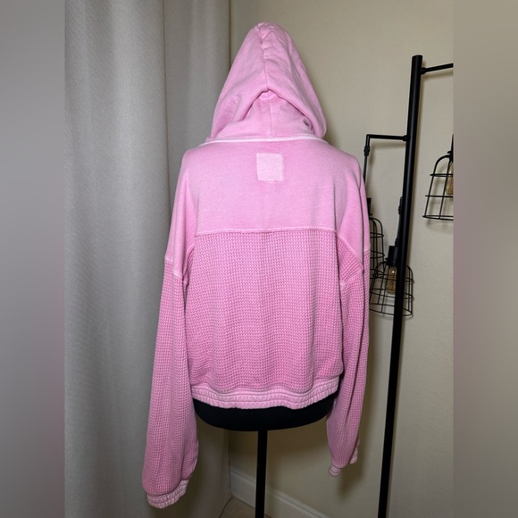 Aerie Pink Cozy Casual Loungewear Waffle Knit Zip Up Hoodie Size Large - Picture 9 of 10
